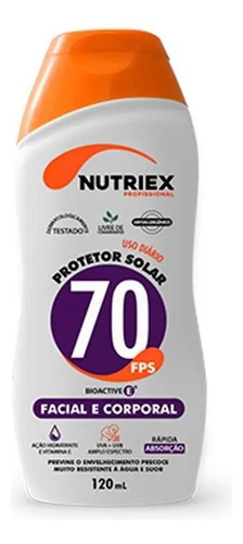 Protetor Solar Nutriex FPS 70 120ml – Alta Proteção Facial e Corporal