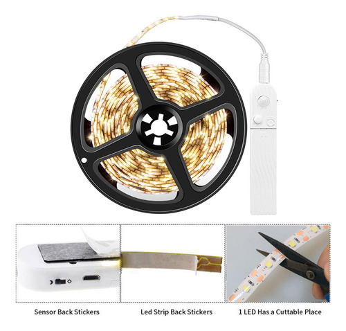 Tira De Luz Led Blanca Cálida De 3.28 Pies Con Sensor De Mov
