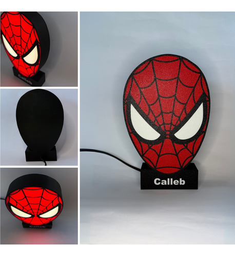 Luminária Homem Aranha De Mesa Preto E Vermelho Preto