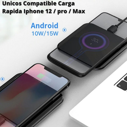 Imagen 5 de 9 de Cargador Inalambrico 15w Real iPhone X 11 12 S20 S21 Usb C