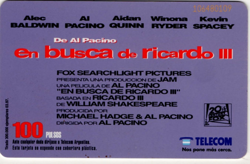 Tarjeta Telecom Promo Pelicula En Busca De Ricardo Iii
