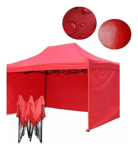 Toldo Plegable Carpa 3x4,5 Filtro Uv + Laterales Rojo