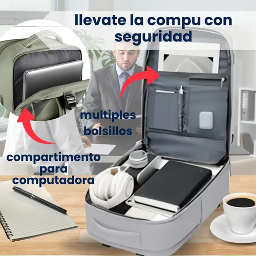 Mochila Notebook Impermeable Oficina Ejecutiva Facultad Usb Gris Liso
