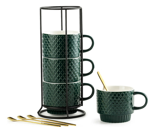 Lyeoboh Juego De Tazas De Café Apilables De Porcelana Con So