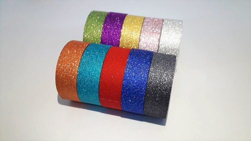 Cintas Washi Tape Glitter X 10 Surtidas Bellísimas!!!