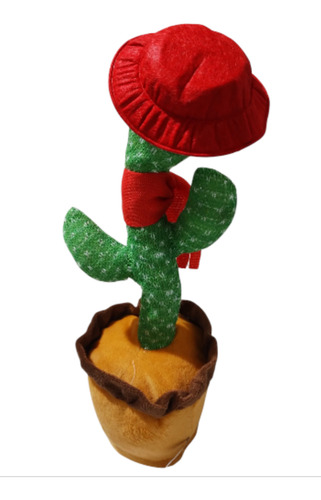 Cactus Bailarín Repite Tu Voz, Luces Y Música Carga Usb Gorro Rojo
