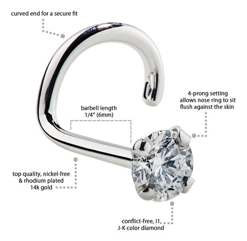 Anillo Para La Nariz Con Diamantes En Oro Blanco De 14 Quila