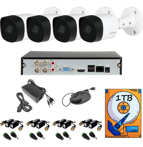 Kit Video Vigilancia 4 Cámaras Baluns 1080p 2mp Dahua 1tb 