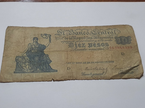 Billete De 10 Pesos Ley 12155 1935- Serie D