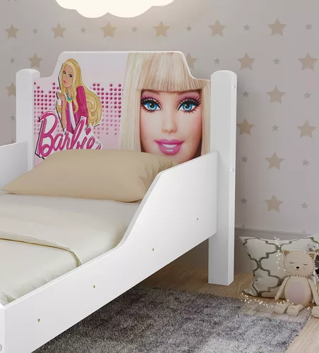 Cama Infantil Mini Branca Menina Adesivada Barbie Pink - JLB