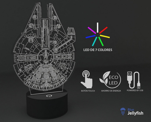 Lámpara Led 3d Color Rbg Halcón Milenario Starwars Usb/pilas