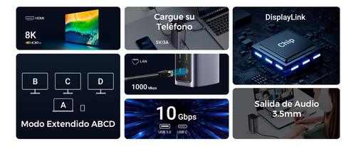 Hub Usb-c Multipuertos 2 Usb-a 3.0 1 Usb-c Pd Usb-c Hdmi 4k