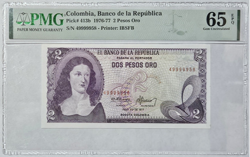 Billete Certificado 2 Pesos 20/jul/1977 Serial Alto Pmg65epq