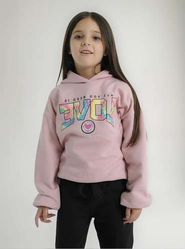 Buzo Con Capucha Nena Love Frizado Colores Kiddie Niña