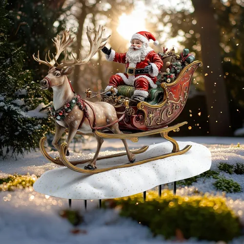El Jardín De Papá Noel Montado En Un Reno, Regalo, Pile Gro