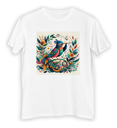 Remera Hombre Pajaro Tocando Flauta Flores Musical M2