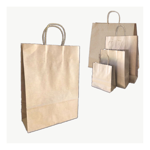 Bolsas Papel Madera Kraft 30x41x12 Con Manijas Pack X 100 Un