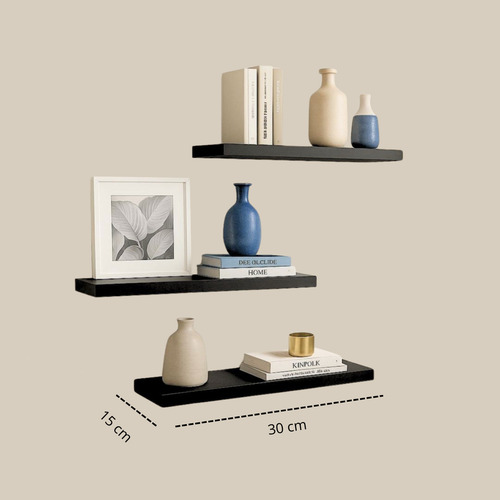 Set De 3 Repisas Flotantes Decorativas Minimalistas Negro