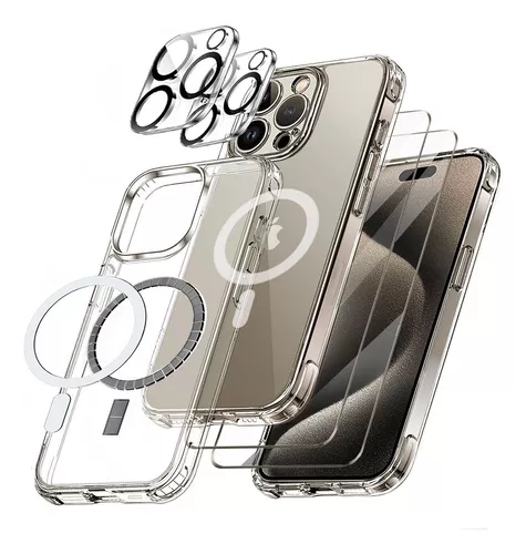 Funda transparente diseñada para iPhone 15 Pro Max, compatible con MagSafe,  iPhone 15 ProMax, funda magnética con protector de lente de cámara
