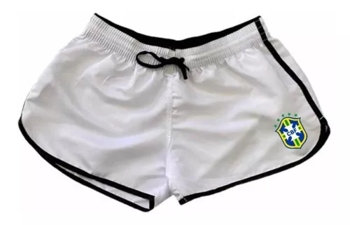 Kit 2 Short Feminino Tactel Bolsos Brasil Copa Moda Praia