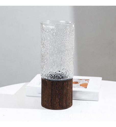 Jarrón De Vidrio Con Base De Madera Elegante Jarrón