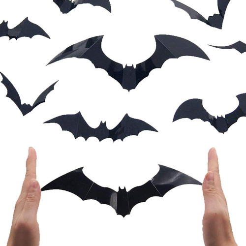  Pcs Halloween D Bats Stickers Wall Art Home Decor Scar...