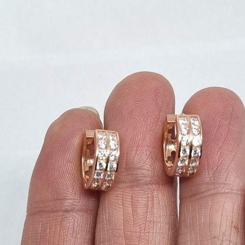 Imagen 4 de 7 de Aros Plata Rose Rodinada Argolla Micro Pave 15 Mm 3,6 Grs