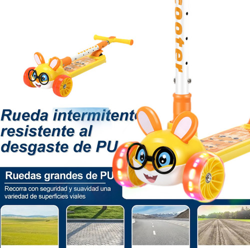Scooter Monopatín De Pie Plegable Niños 2-12 Años Luces Led