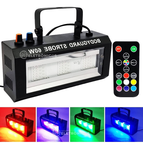 Strobo Rgb 60w Canhão Refletor Com Controle 3 Leds 110V/220V