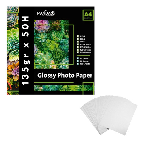 Papel Autoadhesivo Foto A4 Glossy Panda X 50 Hojas 135gr