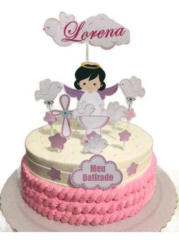 Topo De Bolo Topper De Bolo Pronto No Palito Batizado Menina