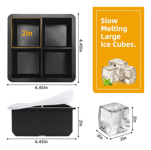 Bandeja Grande Para Cubitos De Hielo Cuadrada Con 4 Rejillas