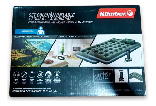 Set Colchón Inflafle X2 + 2 Almohadas + Bomba Klimber