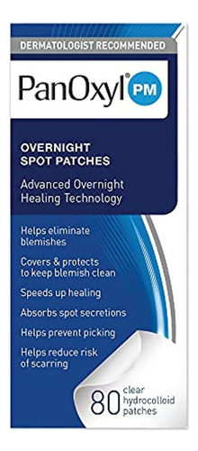 Panoxyl Pm Overnight Spot Patches, Tecnología Avanzada De Curación Hidrocoloide, Sin Fragancia, 80 Unidades