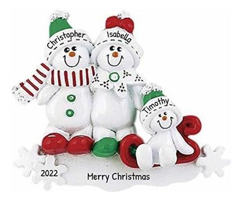 Personalizada Muñeco De Nieve Trineo Familia De 3 Ornamento