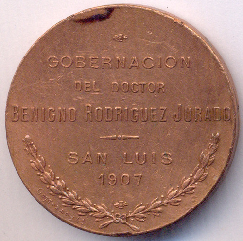 Medalla San Luis Educación Escuela Lafinur Gob R Jurado 1907