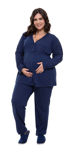 Pijama Gestante Plus Size Longo Maternidade 7885