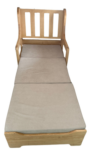 Sofá Cama Individual 3 En 1 Con Cojines, Madera De Pino Pino Natural Liso