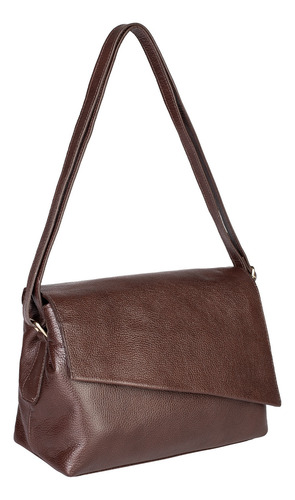 Bolsa Tiracolo De Couro Liso Com Tampa Rose Cor Café