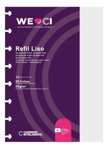 Caderno Inteligente Refil Liso A5  90g