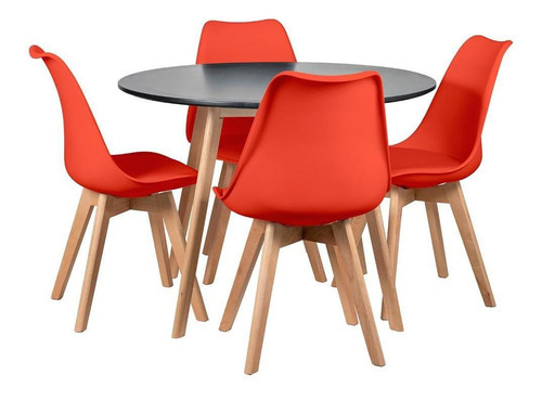 Mesa De Jantar 100 Cm Com 4 Cadeiras Leda Cor Mesa preto com cadeiras vermelho