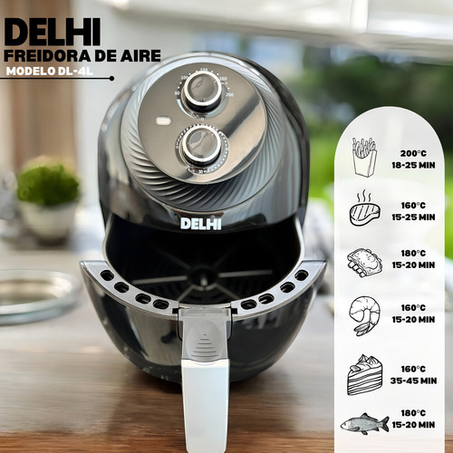 Freidora De Aire Sin Aceite 4 Litros Delhi 1300w Air Fryer Color Negro
