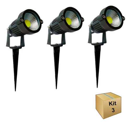 Espeto Led Jardim Luz  Cob 5w  8 Verde + 7 Branco Quente 5w Carcaça Preto 110v/220v