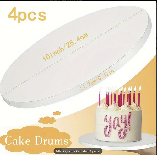 Disco Drum Para Tortas Blanco Nro 10 Paq  4 Und