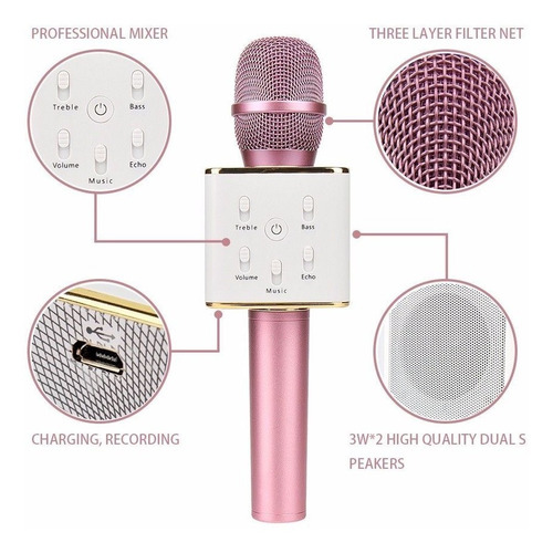 Microfono Parlante Inalambrico Bluetooth Para Karaoke Rosa