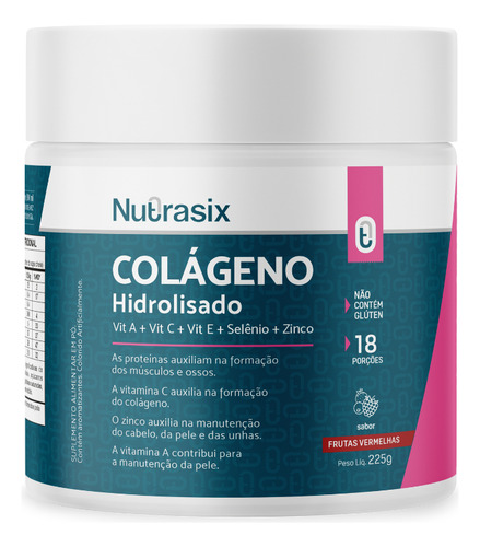 Colágeno Hidrolisado 1 E 3 +vit Frut Vermelhas 225g Nutrasix Sabor Frutas vermelhas