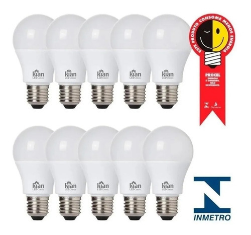 Kit 10 Lâmpada Bulbo Led 12w Branco Frio 6500k Kian Luz Branco-frio