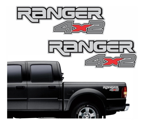 Par Ford Ranger 4x2 Preto Adesivo Emblema Lateral Imp105