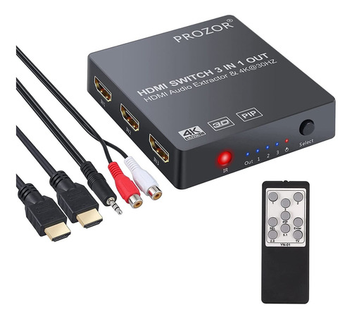 Conmutador Hdmi 3x1 Con Extractor De Audio