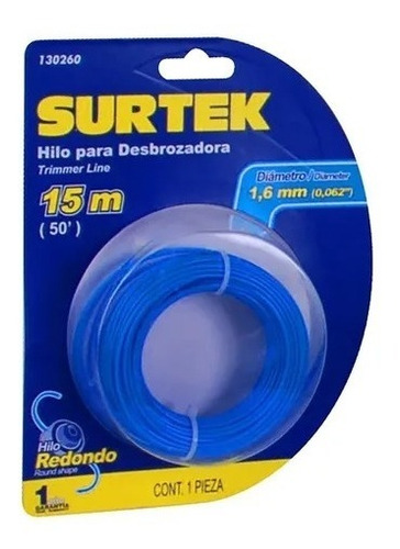 Nylon Desbrozadora Blíster Azul 1.65mm X 15mt Surtek